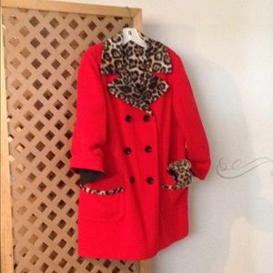 Red /Leopard faux fur Coat & Hat